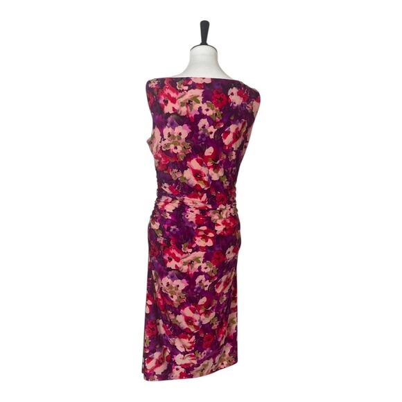 Lauren Ralph Lauren Dress Drape Neck Shirred Link Purple Floral Women’s Size 12 - Picture 6 of 14